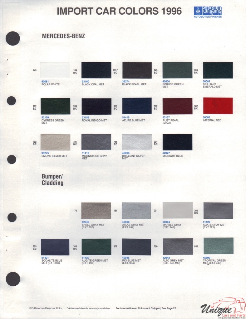 1996 Mercedes-Benz Paint Charts Williams 1